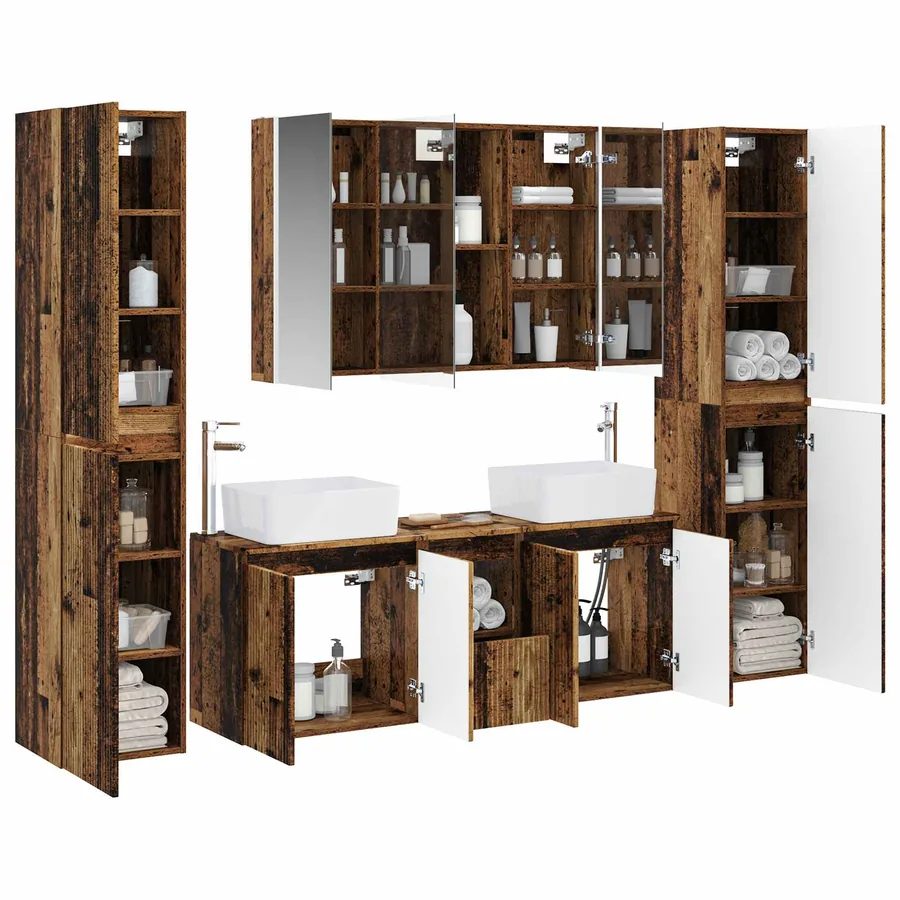 Ensemble de mobilier de salle de bain 6 pcs Bois ancien - 3