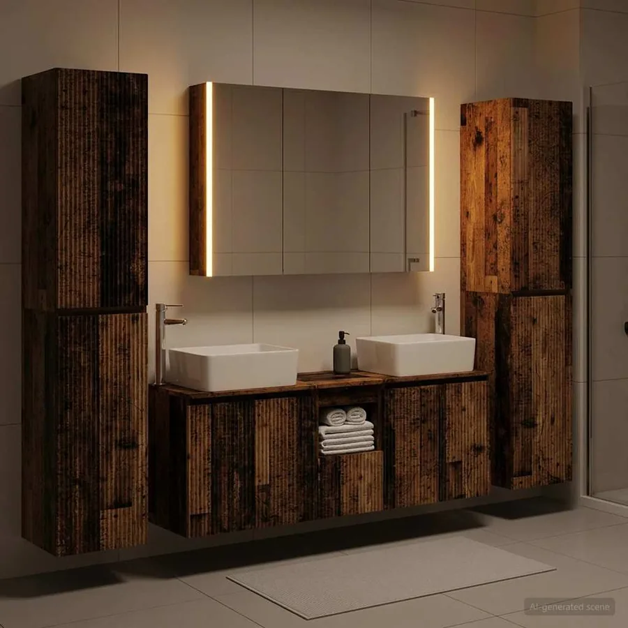 Ensemble de mobilier de salle de bain 6 pcs Bois ancien - 4
