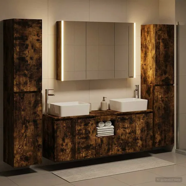 Ensemble de mobilier de salle de bain 6 pcs Chêne fumé