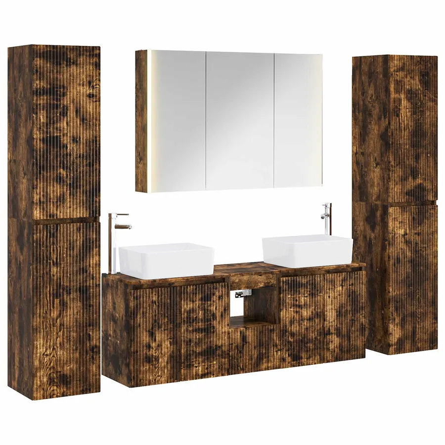 Ensemble de mobilier de salle de bain 6 pcs Chêne fumé - 2