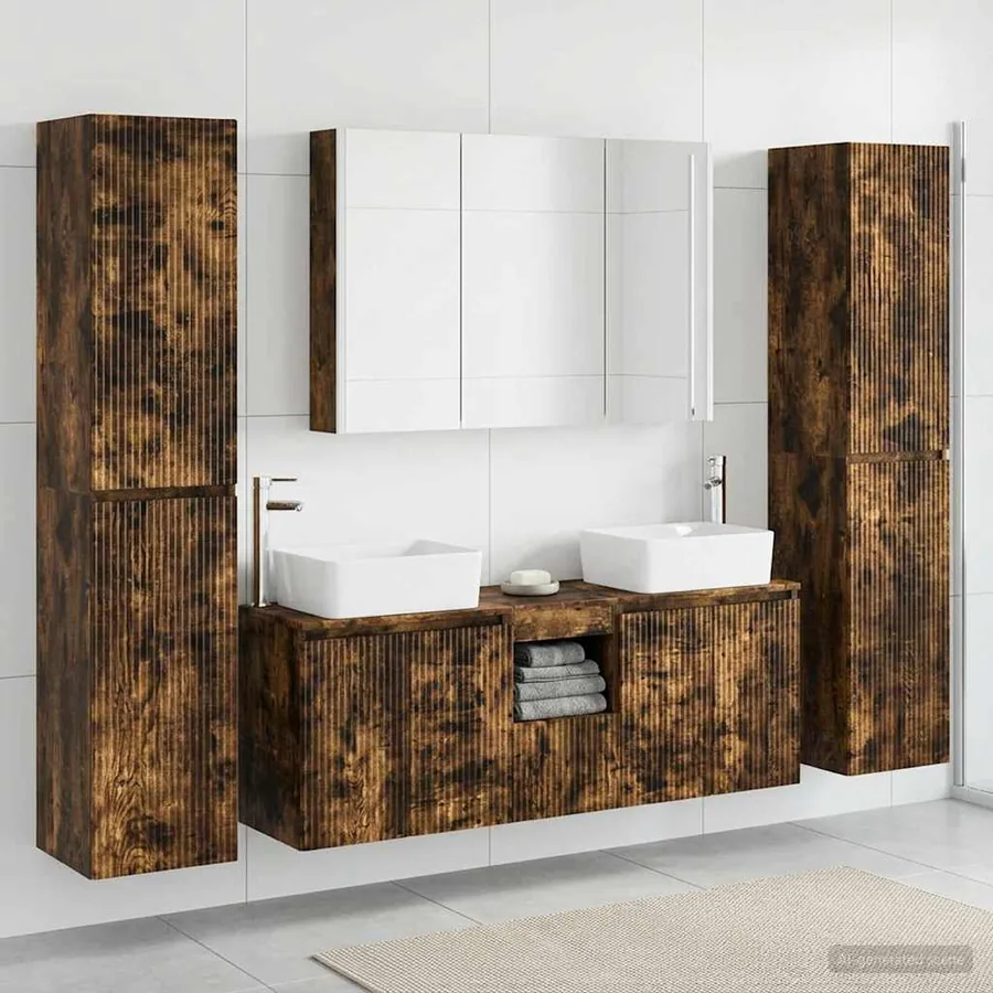 Ensemble de mobilier de salle de bain 6 pcs Chêne fumé - 4