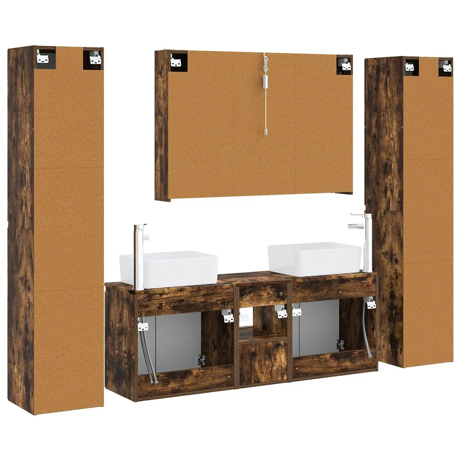 Ensemble de mobilier de salle de bain 6 pcs Chêne fumé - 9