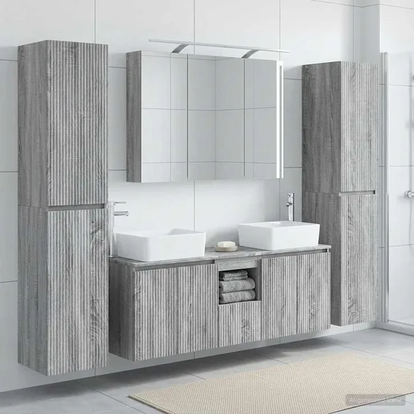 Ensemble de mobilier de salle de bain 6 pcs Sonoma gris