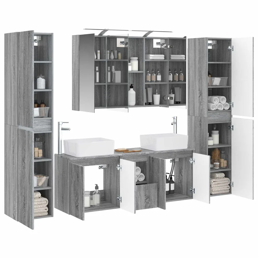 Ensemble de mobilier de salle de bain 6 pcs Sonoma gris - 3