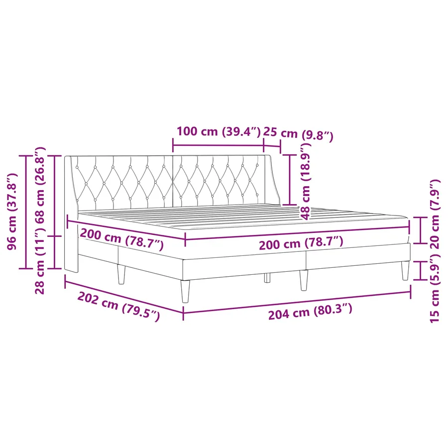 Cadre de lit avec matelas Noir 200 x 200 cm Velours - 11