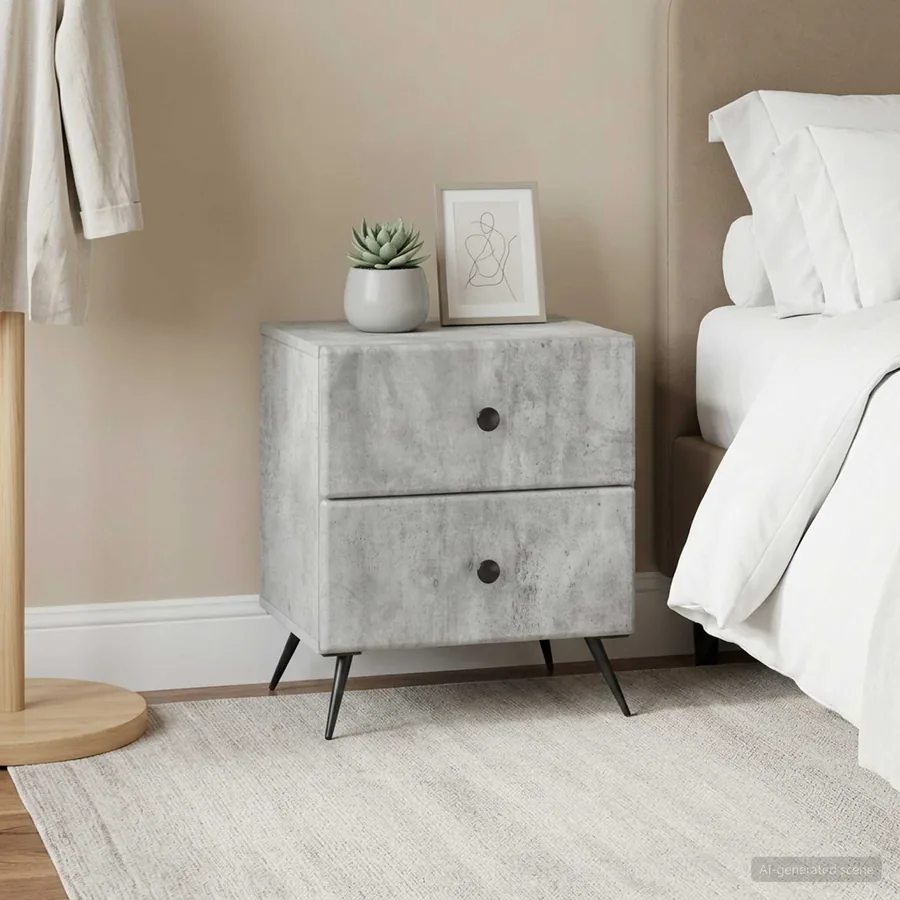 Cabinet de chevet 2 pcs Gris béton 43 x 34,5 x 47,5 cm - 4