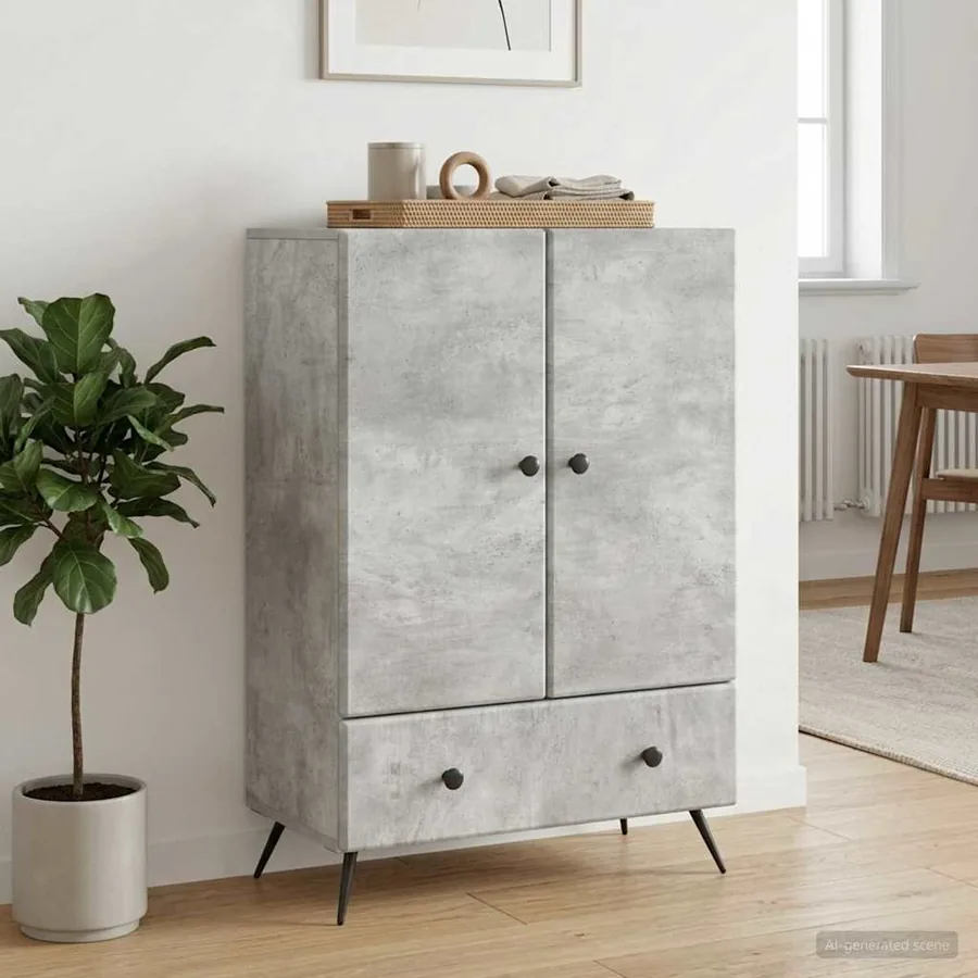 Buffet Gris béton 66 x 34,5 x 95 cm Bois d'ingénierie - 3