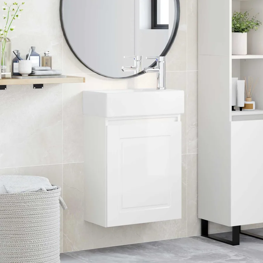 Meuble de salle de bain avec robinet Blanc brillant