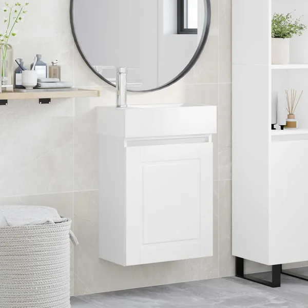 Meuble de salle de bain avec robinet Blanc 45,5 x 22,5 x 84 cm