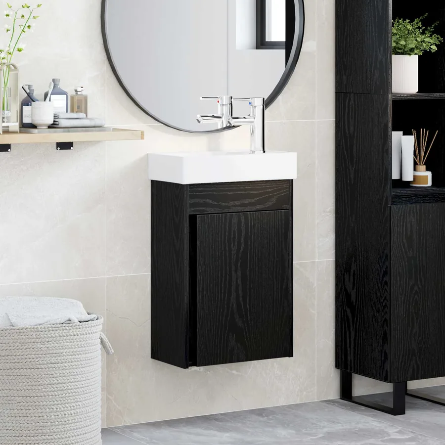 Meuble de salle de bain avec robinet Chêne noir