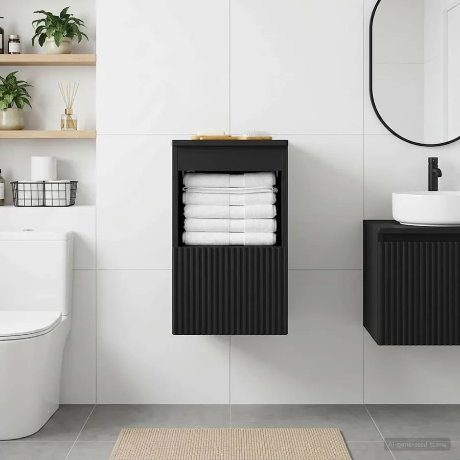 Armoire de salle de bain Noir 30 x 41 x 50 cm Bois d'ingénierie - 4