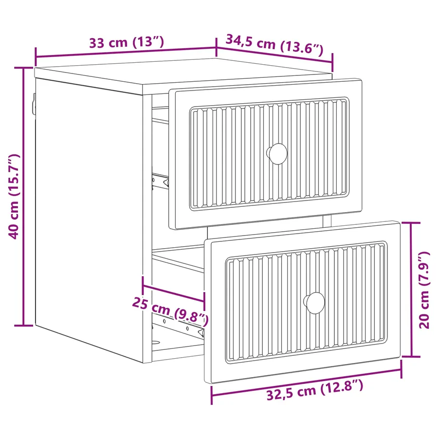 Cabinet de chevet mural Chêne artisanal 33 x 34,5 x 40 cm - 10