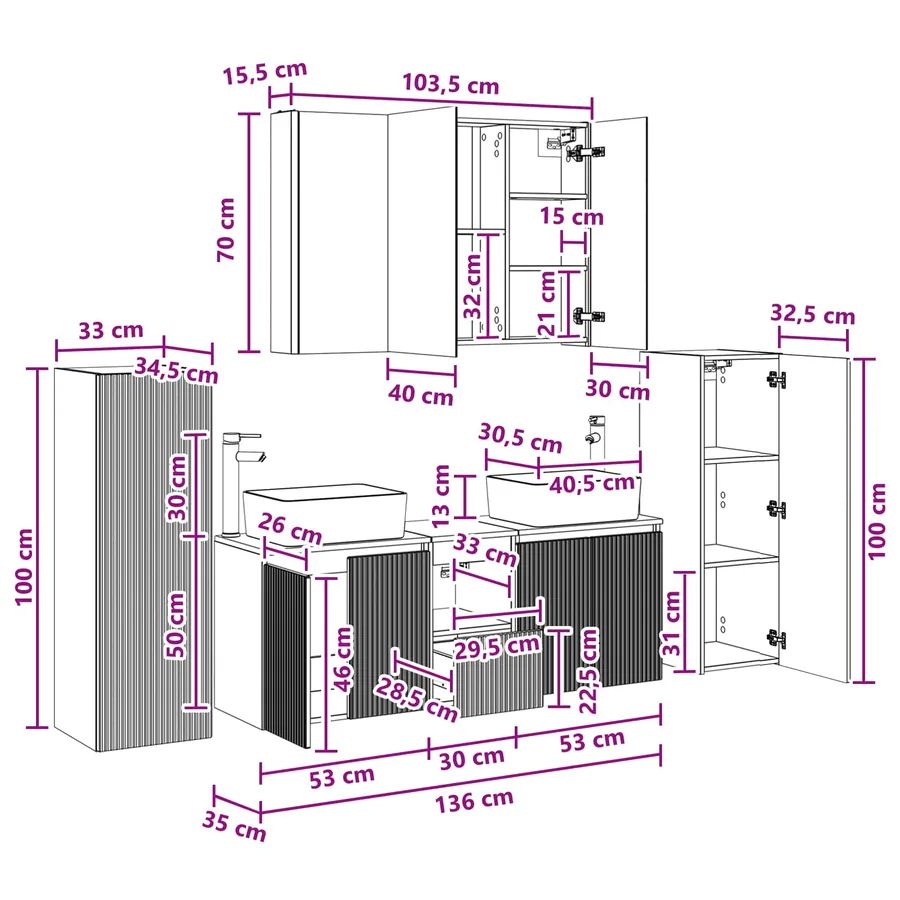Ensemble de mobilier de salle de bain 6 pcs Blanc - 16