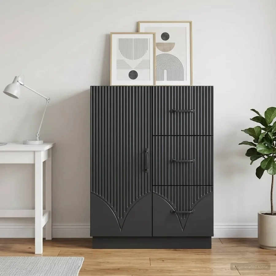 Buffet avec tiroir Noir 66 x 34,5 x 87 cm Bois d'ingénierie