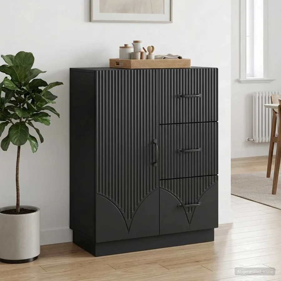 Buffet avec tiroir Noir 66 x 34,5 x 87 cm Bois d'ingénierie - 4