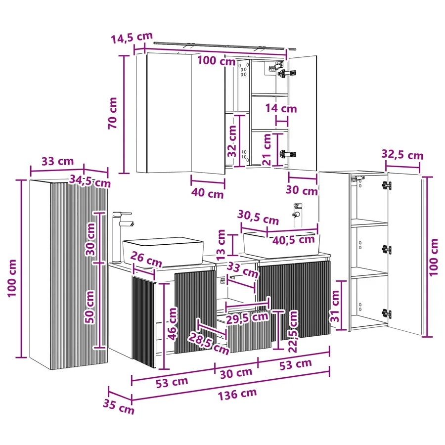 Ensemble de mobilier de salle de bain 6 pcs Blanc - 16