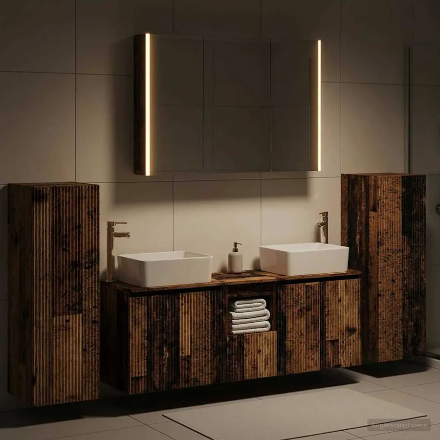 Ensemble de mobilier de salle de bain 6 pcs Bois ancien