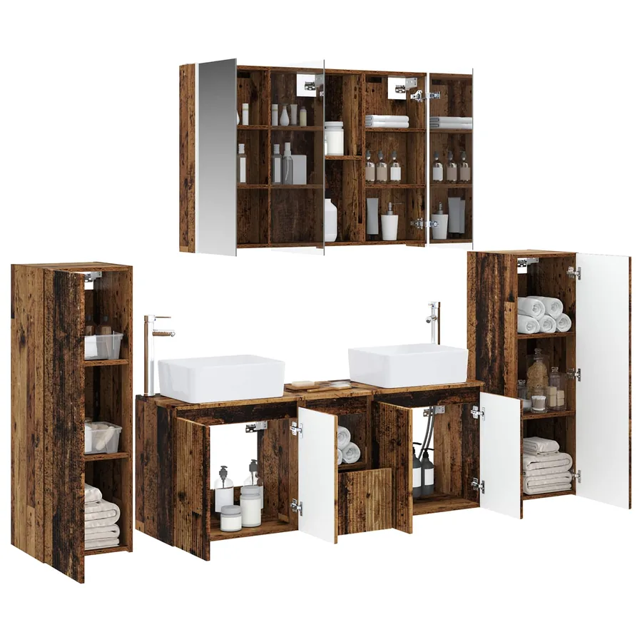 Ensemble de mobilier de salle de bain 6 pcs Bois ancien - 3