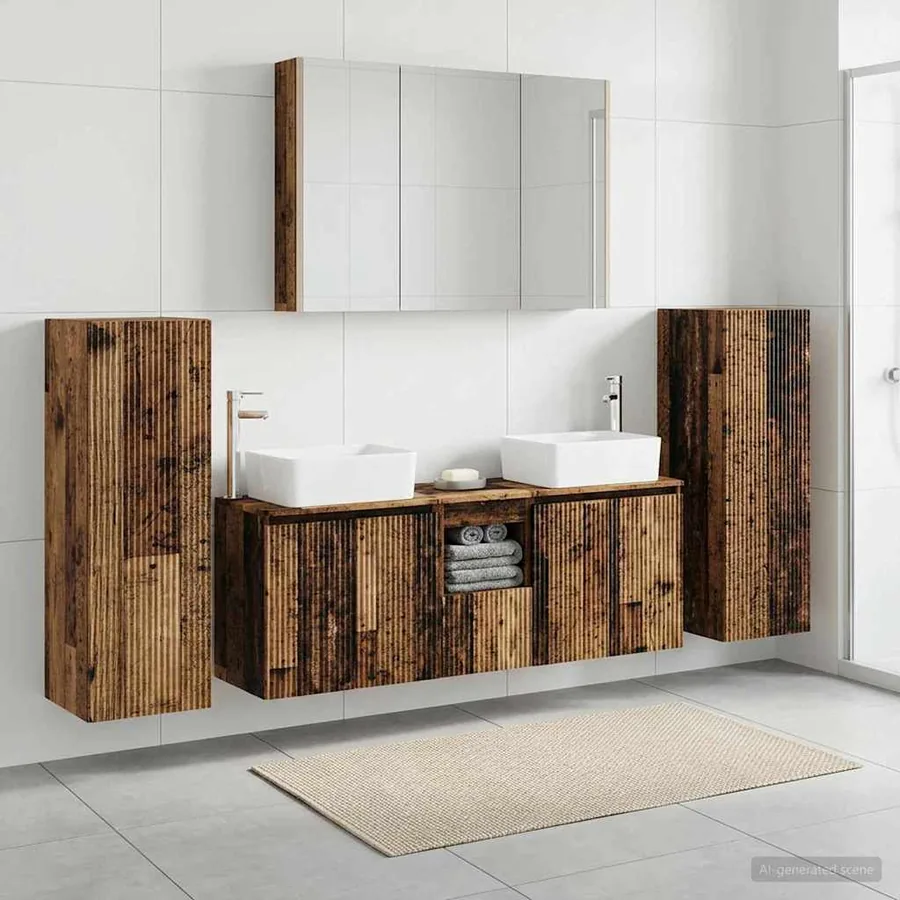 Ensemble de mobilier de salle de bain 6 pcs Bois ancien - 4