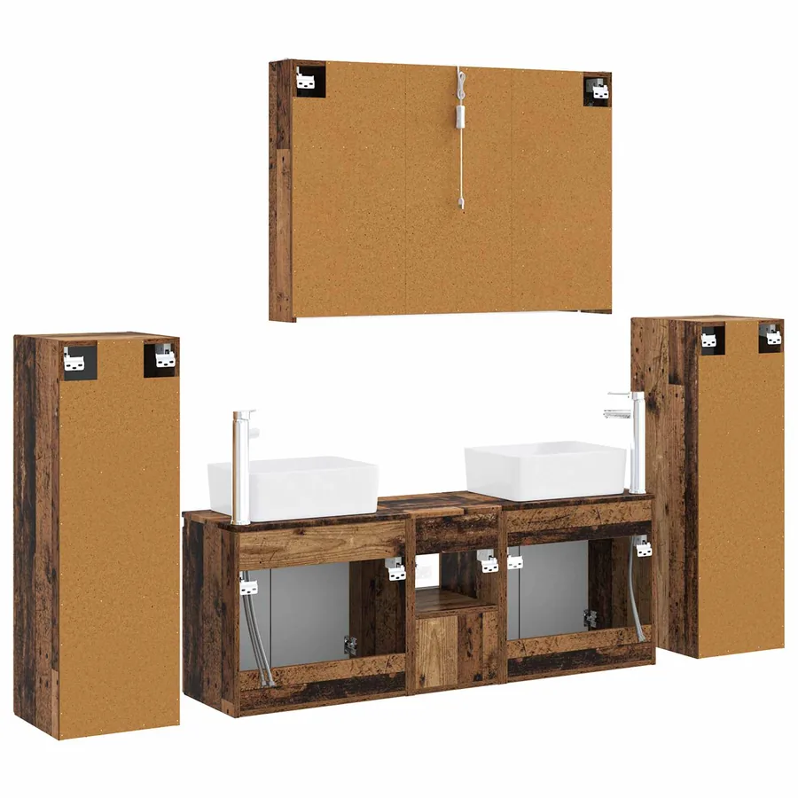 Ensemble de mobilier de salle de bain 6 pcs Bois ancien - 9