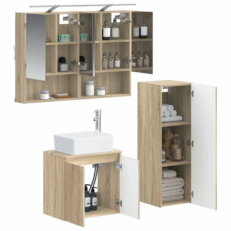 Ensemble de mobilier de salle de bain 4 pcs Chêne Sonoma - 3