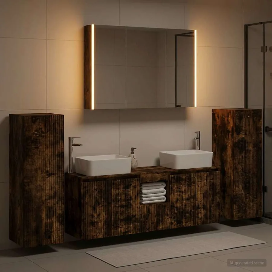 Ensemble de mobilier de salle de bain 6 pcs Chêne fumé