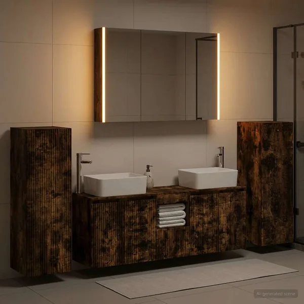 Ensemble de mobilier de salle de bain 6 pcs Chêne fumé