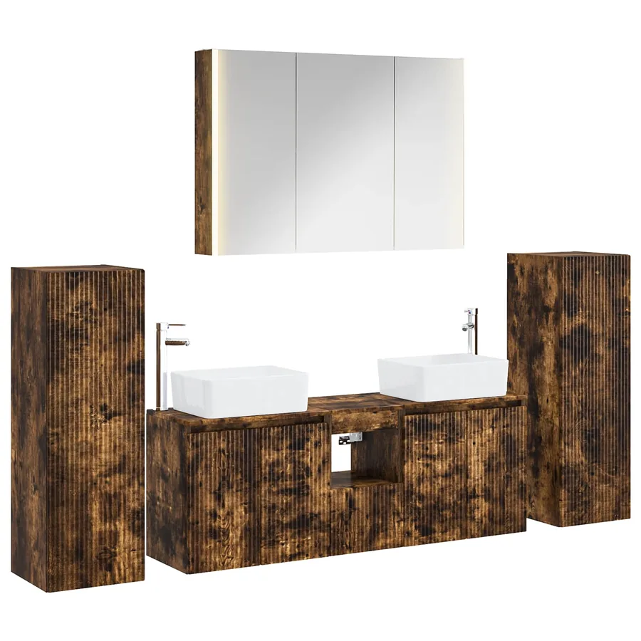 Ensemble de mobilier de salle de bain 6 pcs Chêne fumé - 2