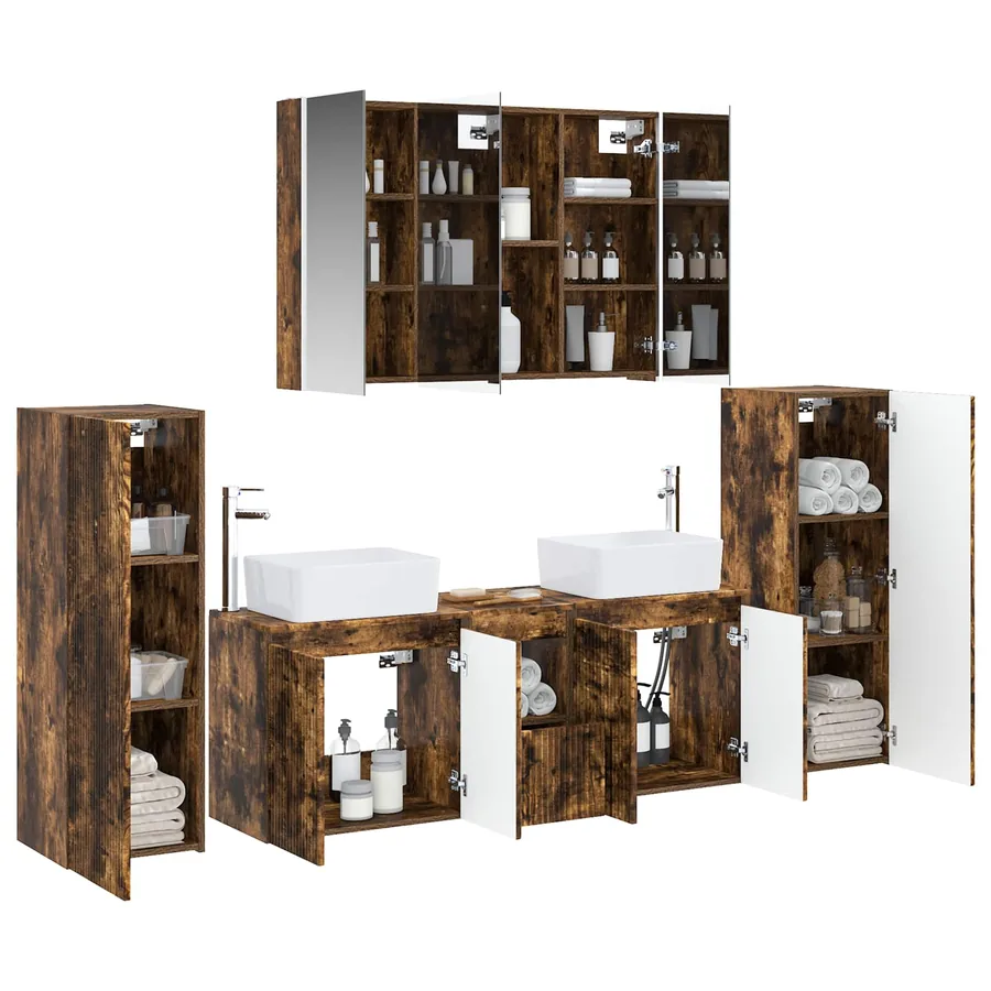Ensemble de mobilier de salle de bain 6 pcs Chêne fumé - 3