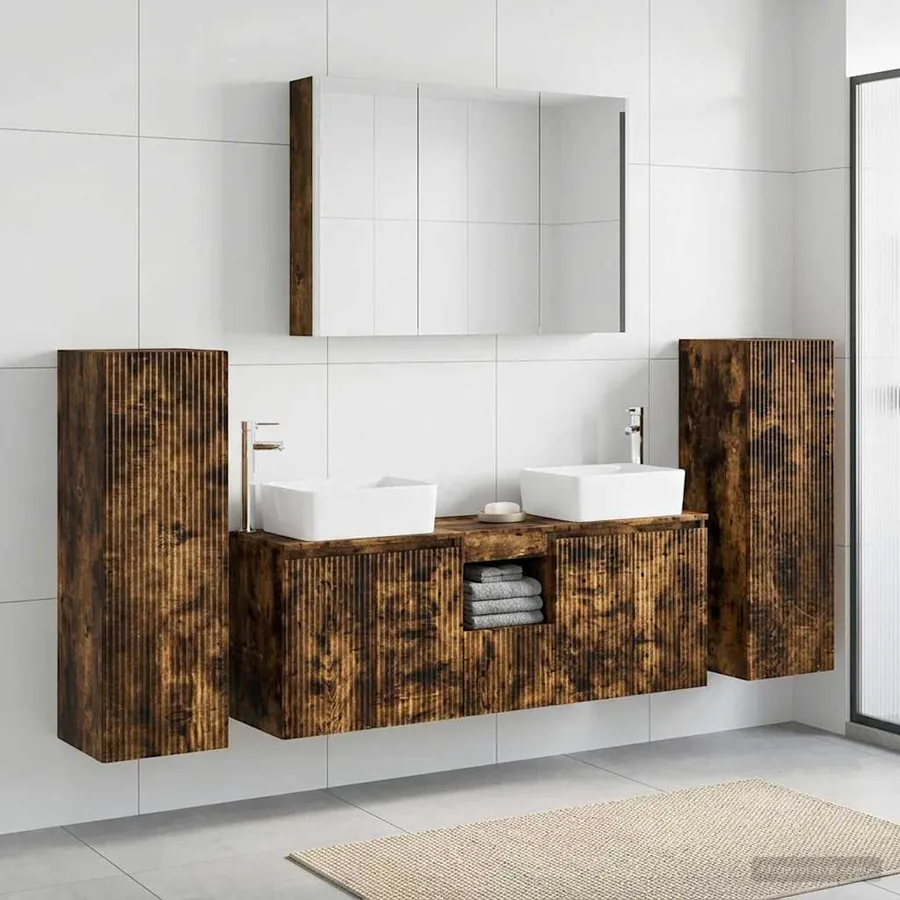 Ensemble de mobilier de salle de bain 6 pcs Chêne fumé - 4