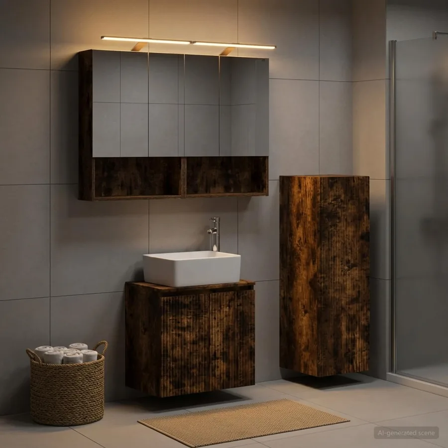 Ensemble de mobilier de salle de bain 4 pcs Chêne fumé