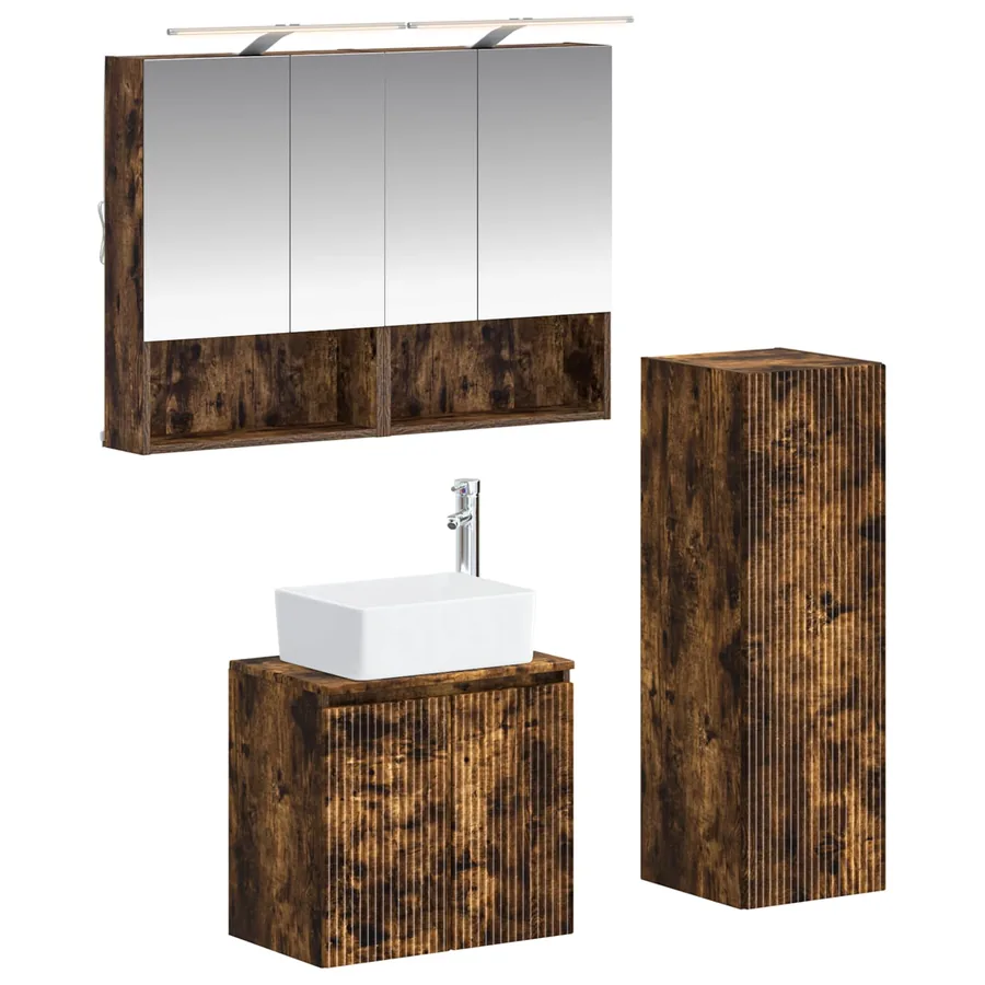 Ensemble de mobilier de salle de bain 4 pcs Chêne fumé - 2