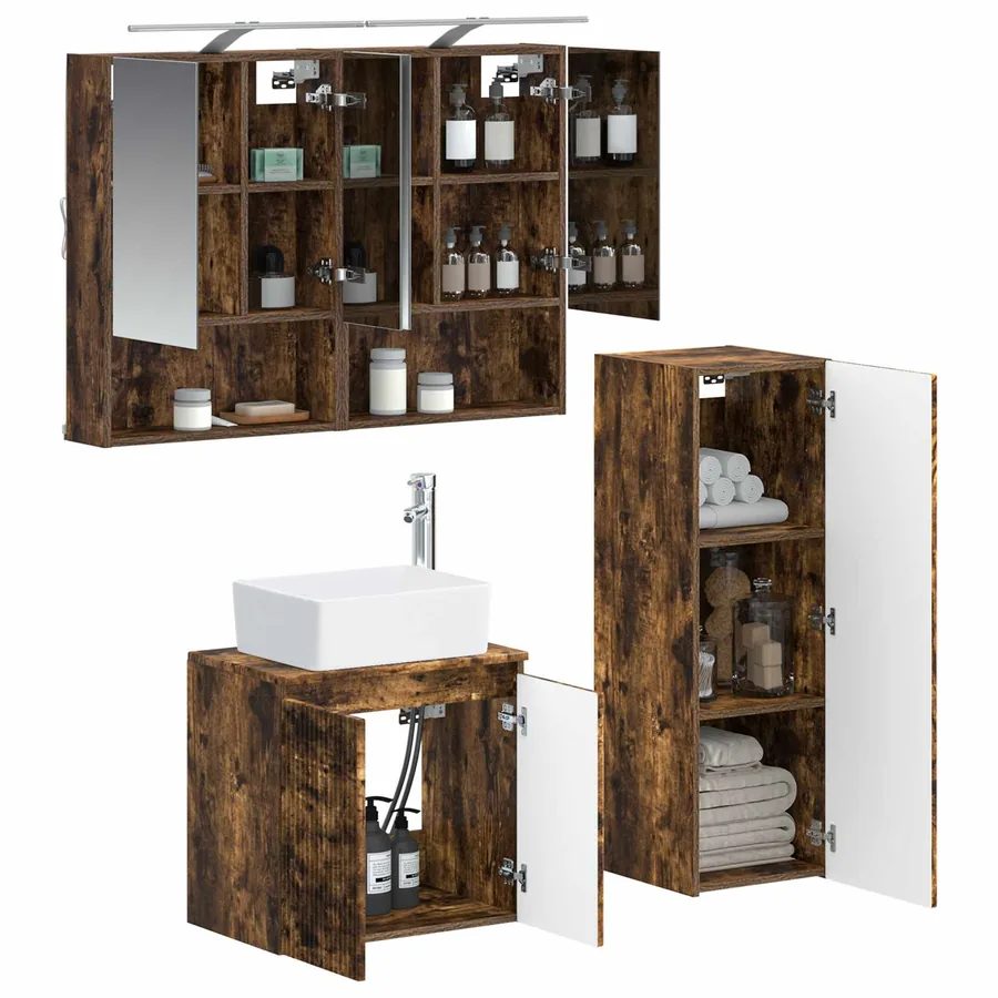 Ensemble de mobilier de salle de bain 4 pcs Chêne fumé - 3