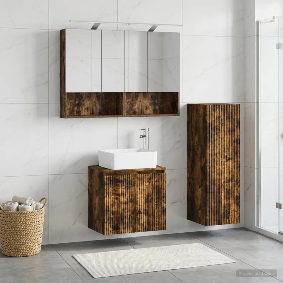 Ensemble de mobilier de salle de bain 4 pcs Chêne fumé - 4