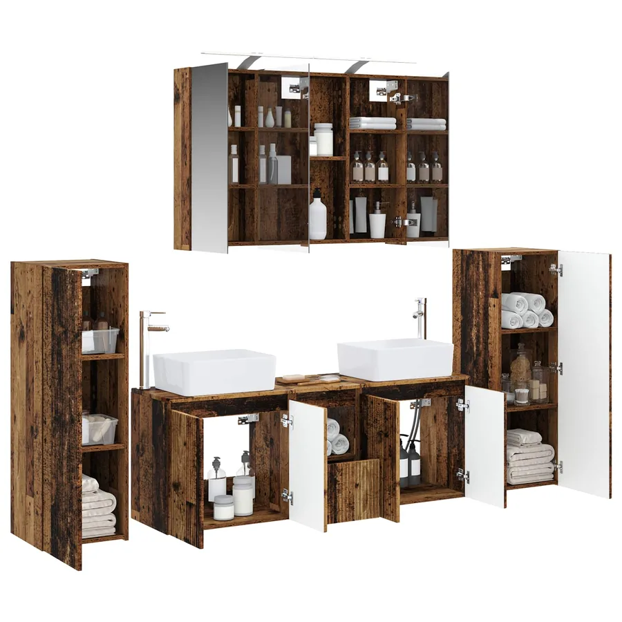 Ensemble de mobilier de salle de bain 6 pcs Bois ancien - 3
