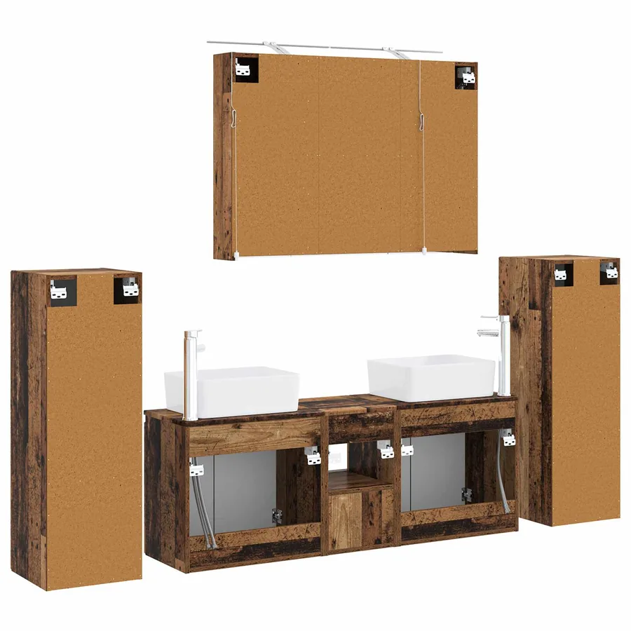 Ensemble de mobilier de salle de bain 6 pcs Bois ancien - 9