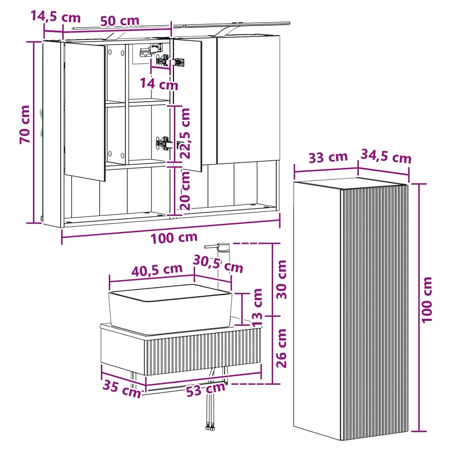 Ensemble d'armoire de salle de bain 4 pcs Blanc - 12