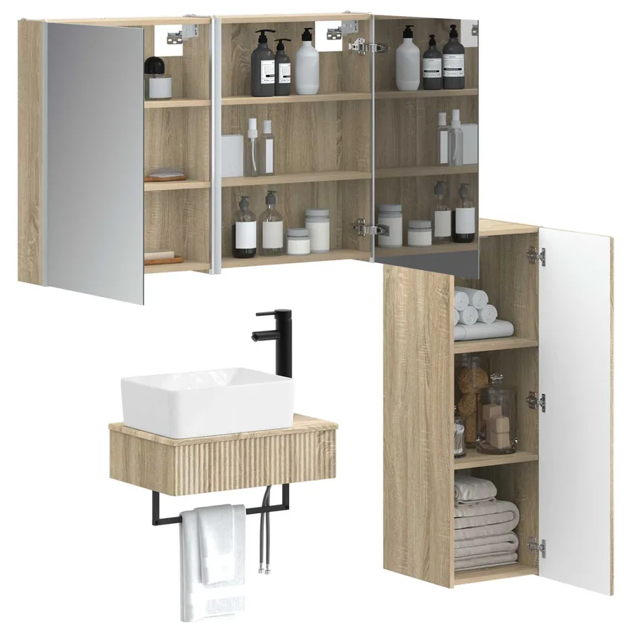 Ensemble de mobilier de salle de bain 4 pcs Chêne Sonoma - 3