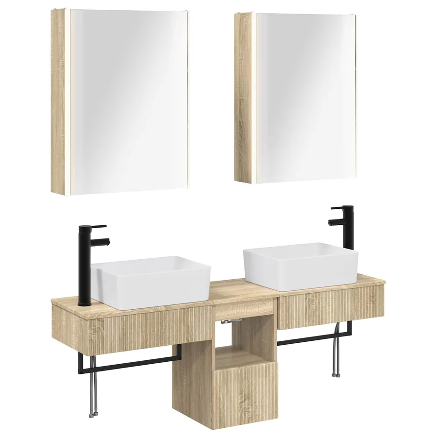 Ensemble d'armoire de salle de bain 5 pcs Chêne Sonoma - 2