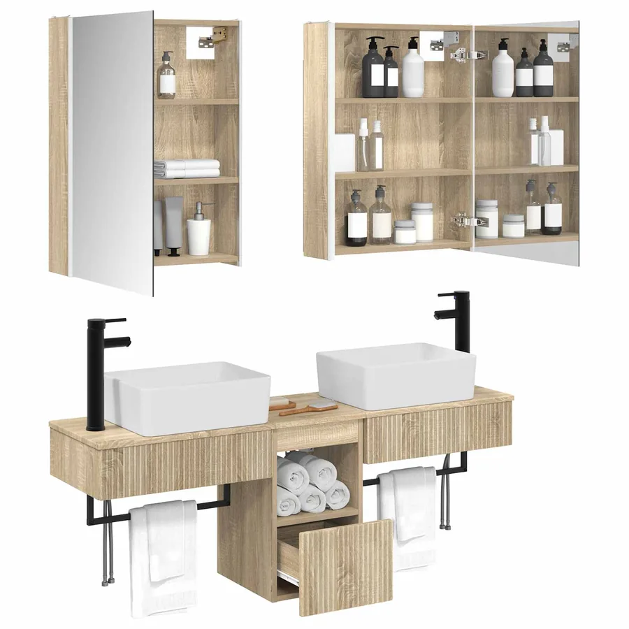 Ensemble d'armoire de salle de bain 5 pcs Chêne Sonoma - 3