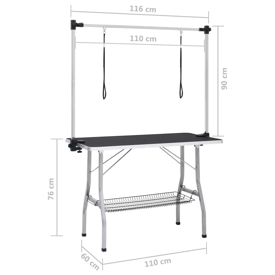 Table de toilettage réglable de chiens avec 2 boucles et panier - 11