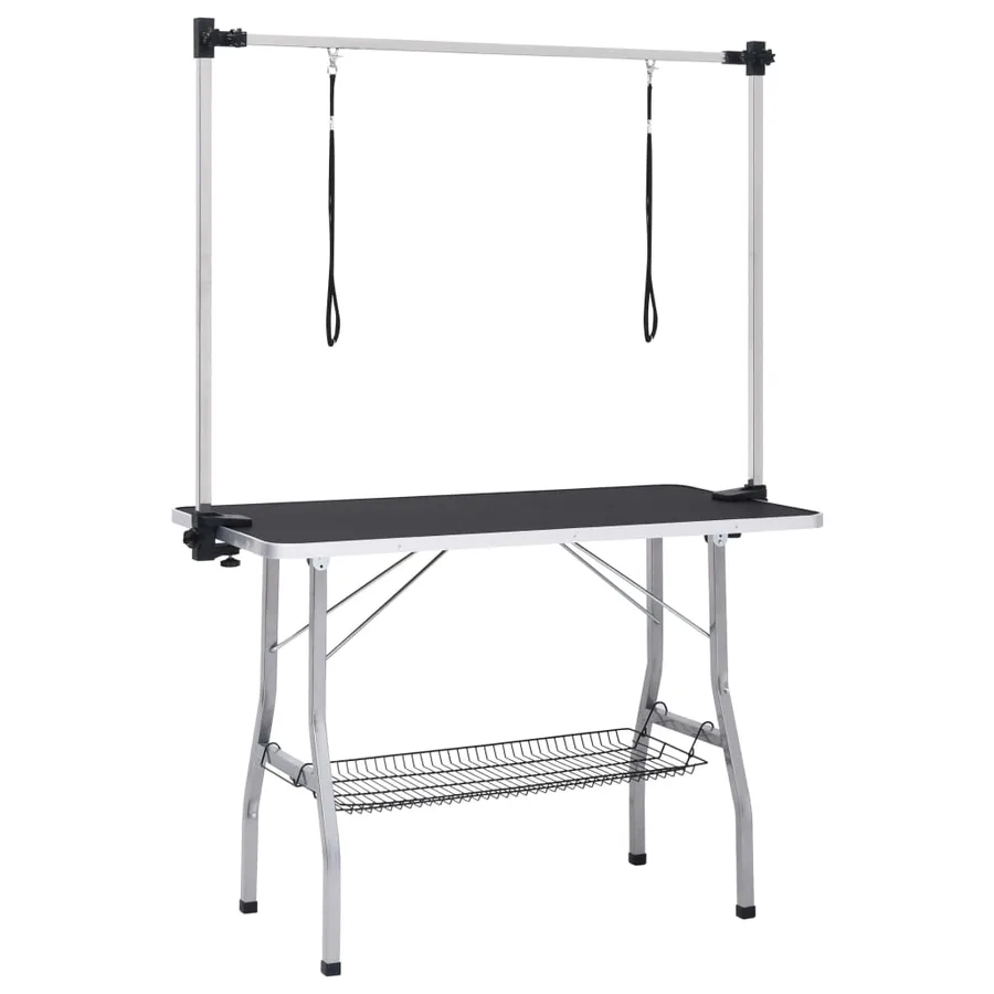 Table de toilettage réglable de chiens avec 2 boucles et panier - 2