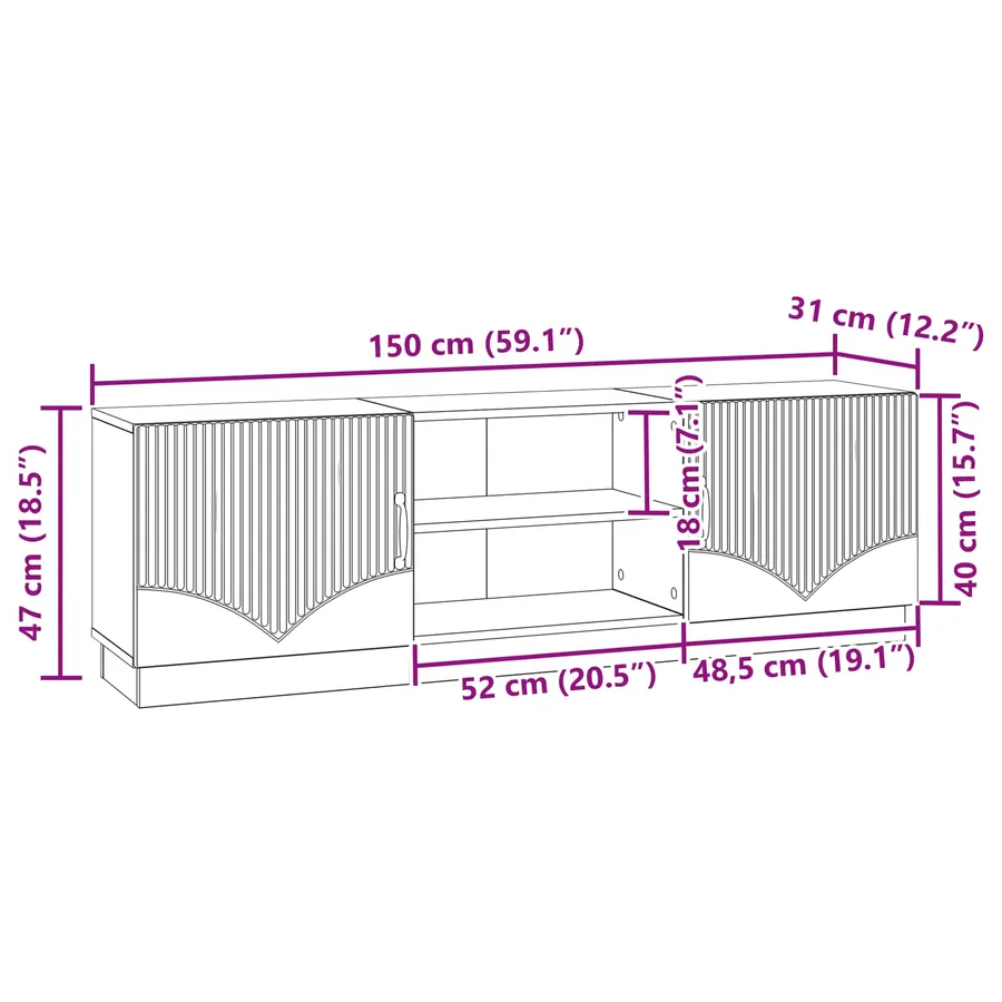 Meuble TV Blanc 150 x 31 x 47 cm Bois d'ingénierie - 11