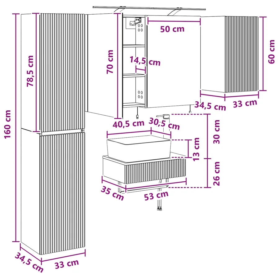 Ensemble de mobilier de salle de bain 5 pcs Blanc - 15