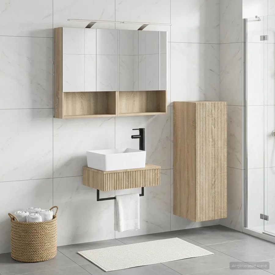 Ensemble d'armoire de salle de bain 4 pcs Chêne Sonoma