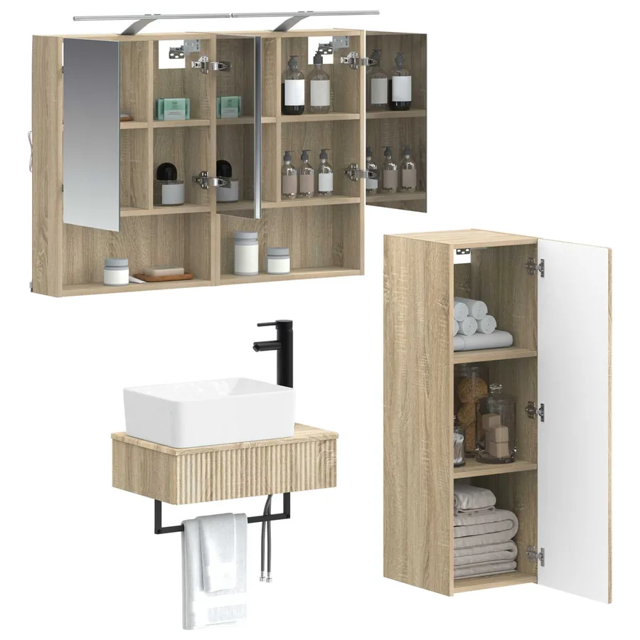 Ensemble d'armoire de salle de bain 4 pcs Chêne Sonoma - 3