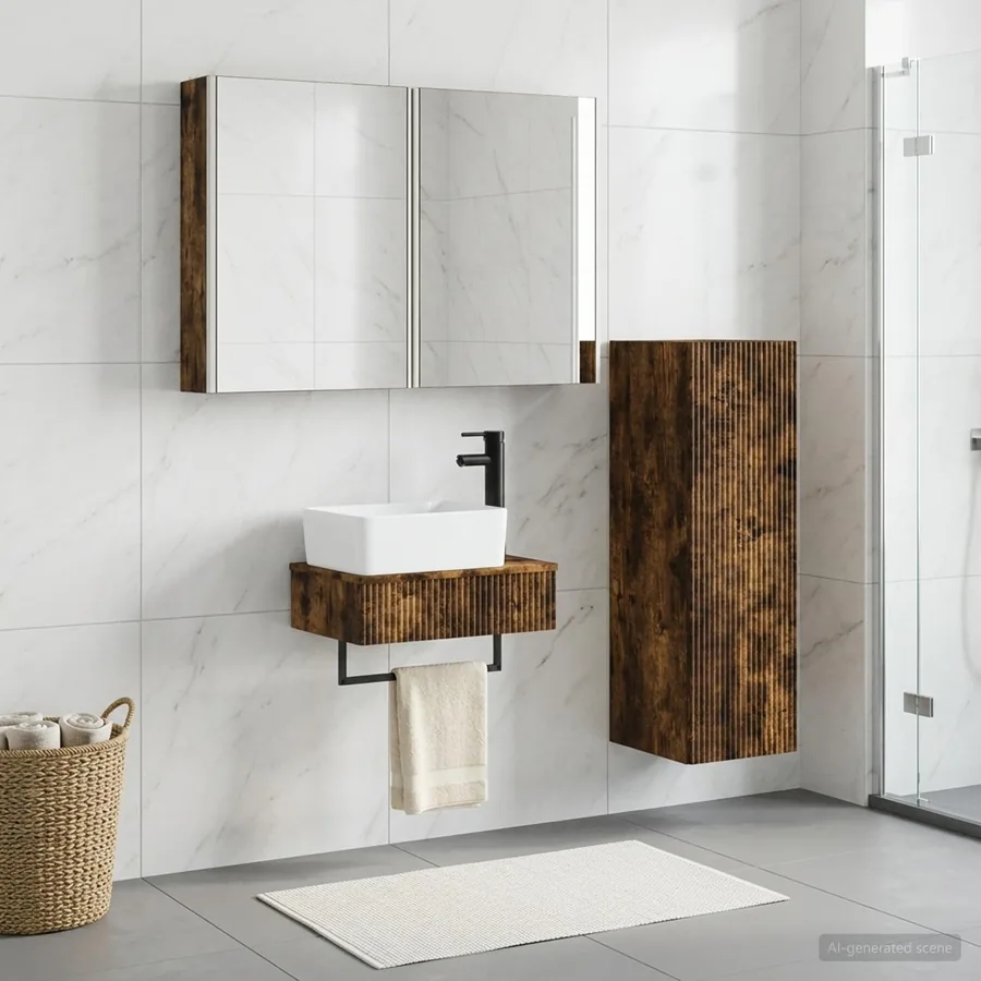Ensemble de mobilier de salle de bain 4 pcs Chêne fumé