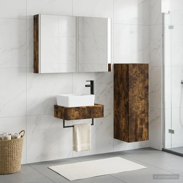 Ensemble de mobilier de salle de bain 4 pcs Chêne fumé