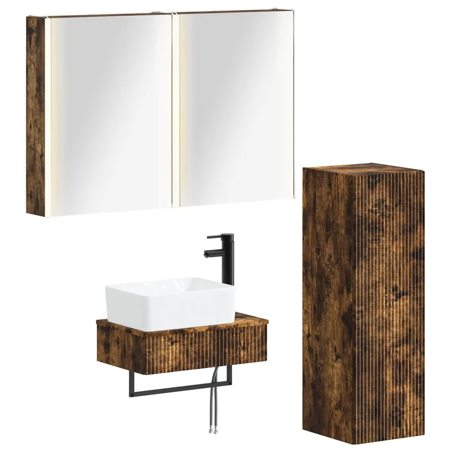 Ensemble de mobilier de salle de bain 4 pcs Chêne fumé - 2