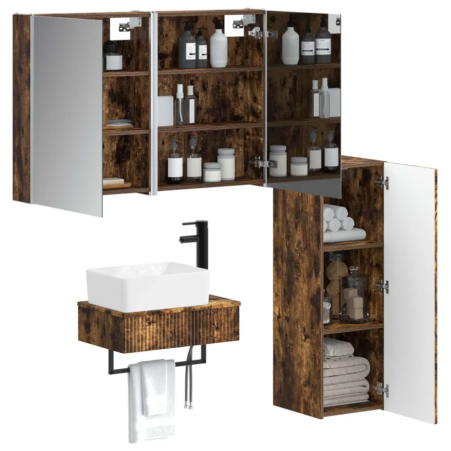 Ensemble de mobilier de salle de bain 4 pcs Chêne fumé - 3